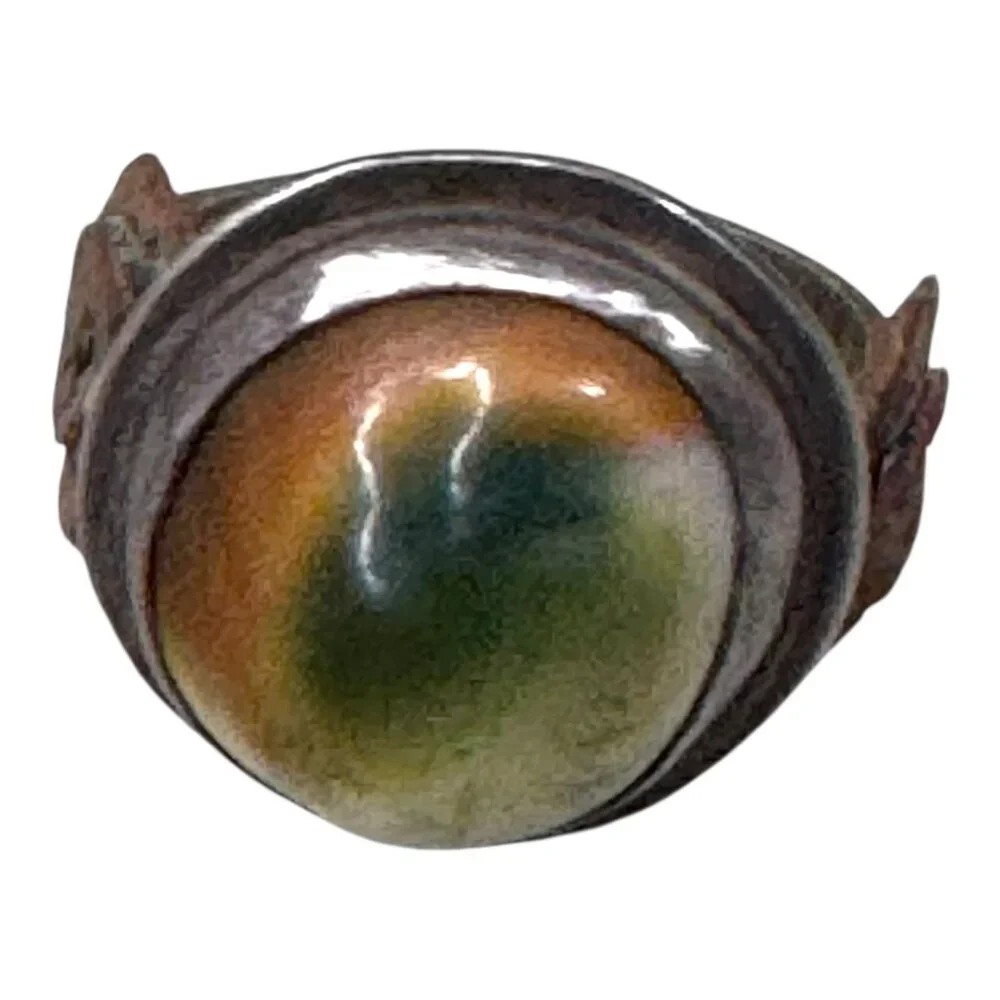 Antique 1945 Arts Crafts Operculum Sterling Silver Ring Size 7 Vintage Handmade - Picture 10 of 11